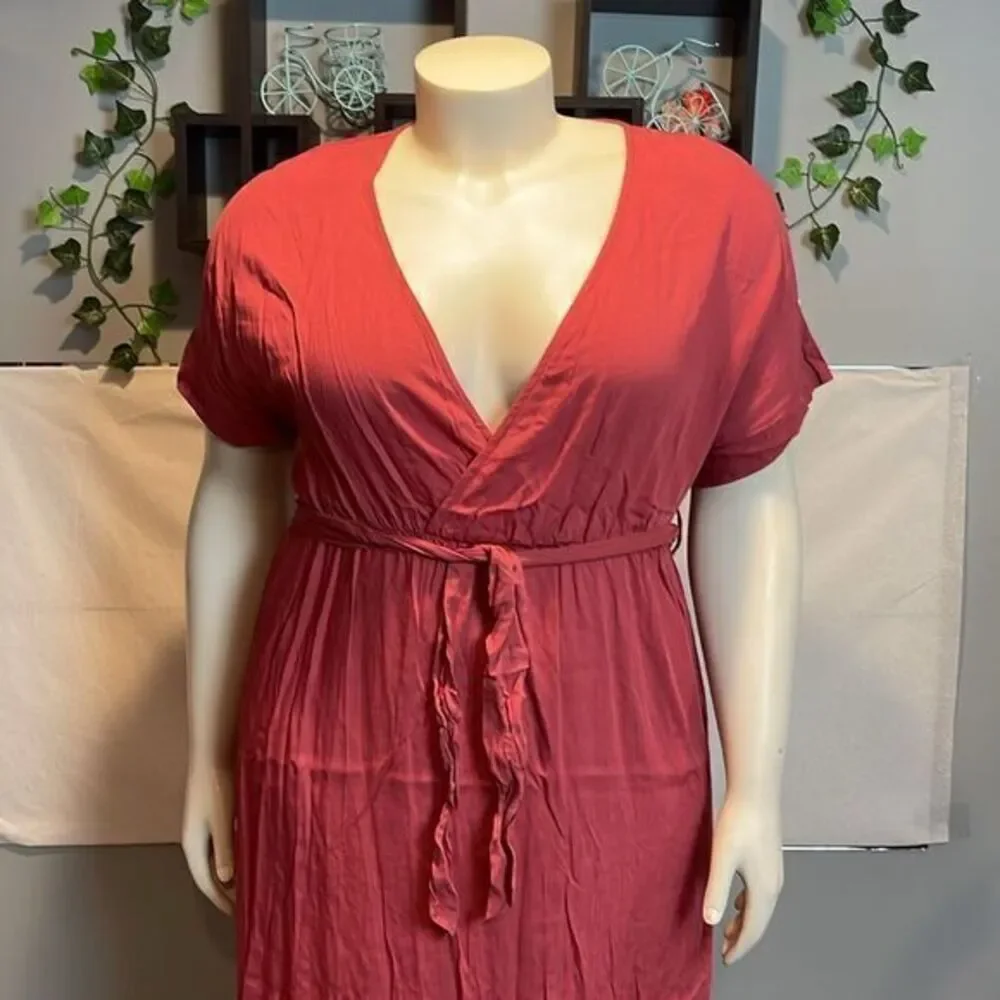 Cupshe Mauve Pink Surplice Ruched Maxi Draped‎ Wrap tie Waist Dress XL RefCPS062